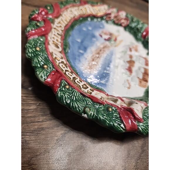 Fitz And Floyd Christmas 1993 Plate HAPPY CHRISTMAS TO ALL Santa Reindeer Scene - Picture 4 of 4